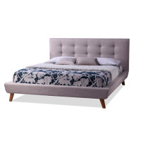 Baxton Studio BBT6537-King-Beige Jonesy Scandinavian Style Mid-century Beige King Size Platform Bed